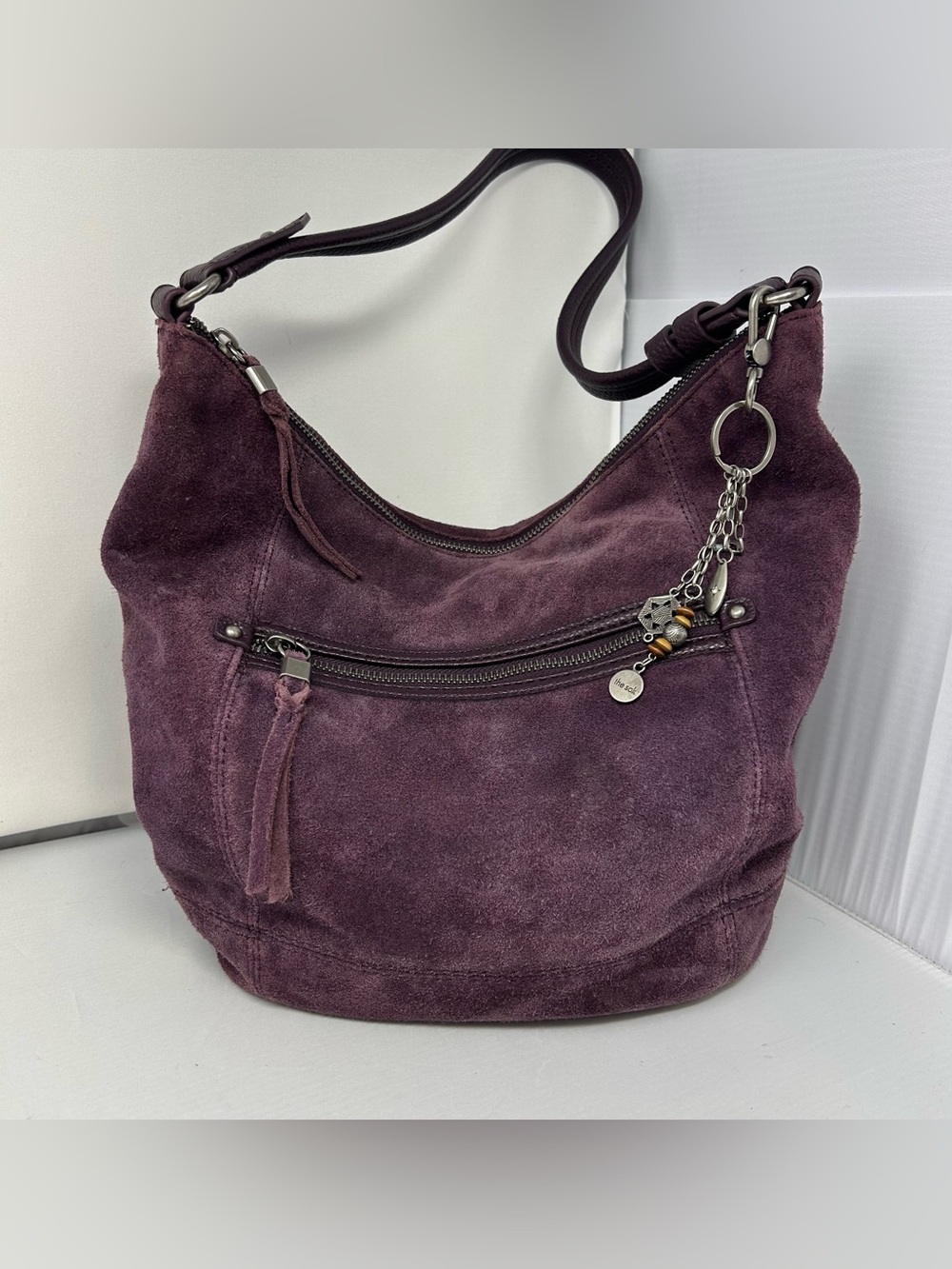 The Sak slouchy Suede Hobo Bag with original Charm, purple